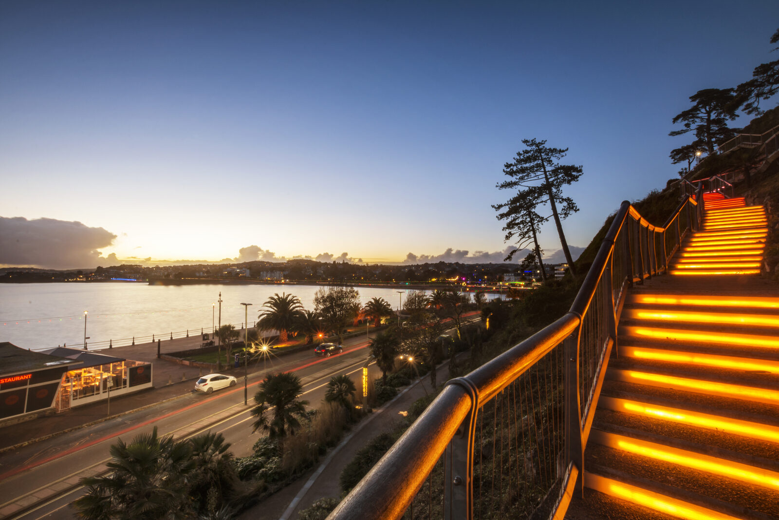 Torquay's illuminated Rock Walk staircase at Bay of Lights